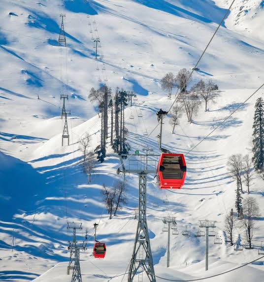 Gulmarg Gondola cable cars above the mountain slopes